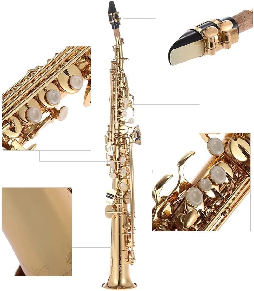 Brass Straight Soprano Sax Saxophone Bb B Flat Woodwind Instrument Natural Shell Key Carve Pattern with Carrying Case