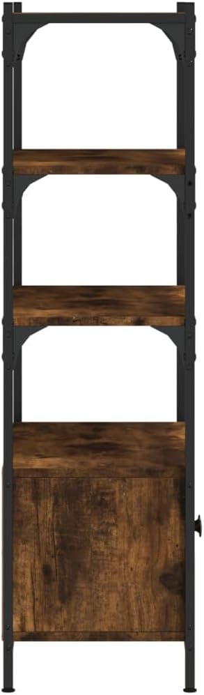 3-Tier Bookcase, Smoked Oak Engineered Wood, Metal Frame, 11.8x27.6x43.1 Inch, Adjustable Shelves, Industrial Display Cabinet for Living Room, Office Storage