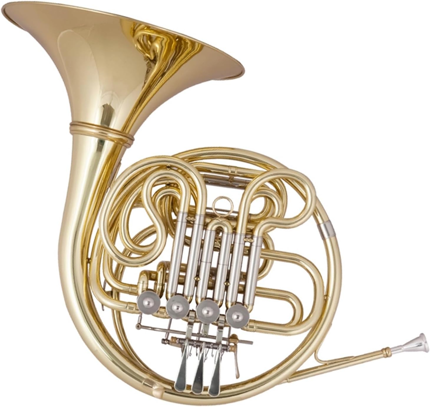 Brass French Horn Four-key Split Single Horn Instrument B/F Double Horn Beginner Performance Test(Color:Single)