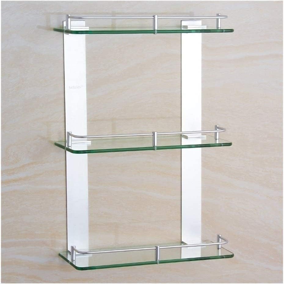 WOLWES Bathroom Shelf Bath Glass Shelves with Rail Space Aluminium Strong Safety Wall-Mount Square Bathroom Accessories Drilling Shower Basket 3 Tiers (Size : 500mm)