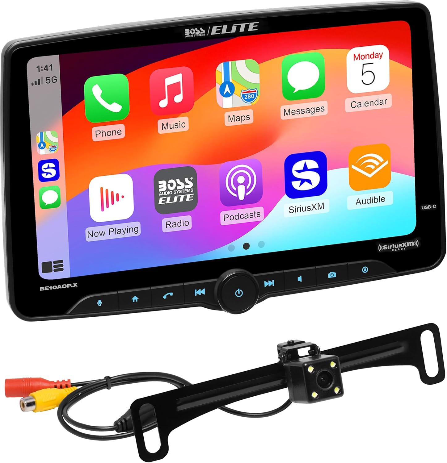 BOSS Audio Systems Elite BE10ACP.XC Single DIN Car Stereo Apple CarPlay, Android Auto, 10.1 Inch Touchscreen, Compatible with SiriusXM, Bluetooth + Backup Camera