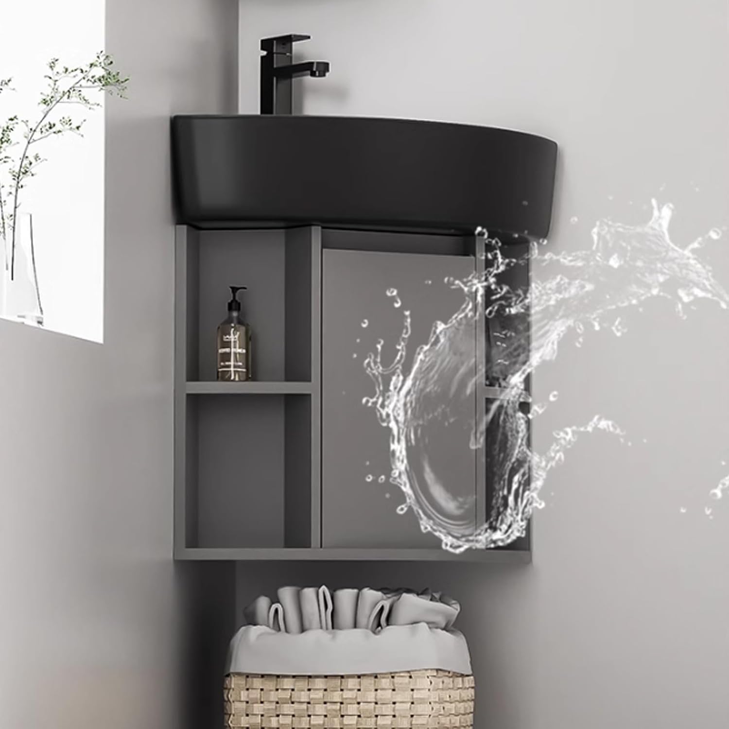 Wall Mount Bathroom Vessel Sink Small Wall Mount Sink Floating Bathroom Sink Corner Wall Mount Multifunctional Practical Ceramic Sink for Bathroom,Laundry Room,Living Room