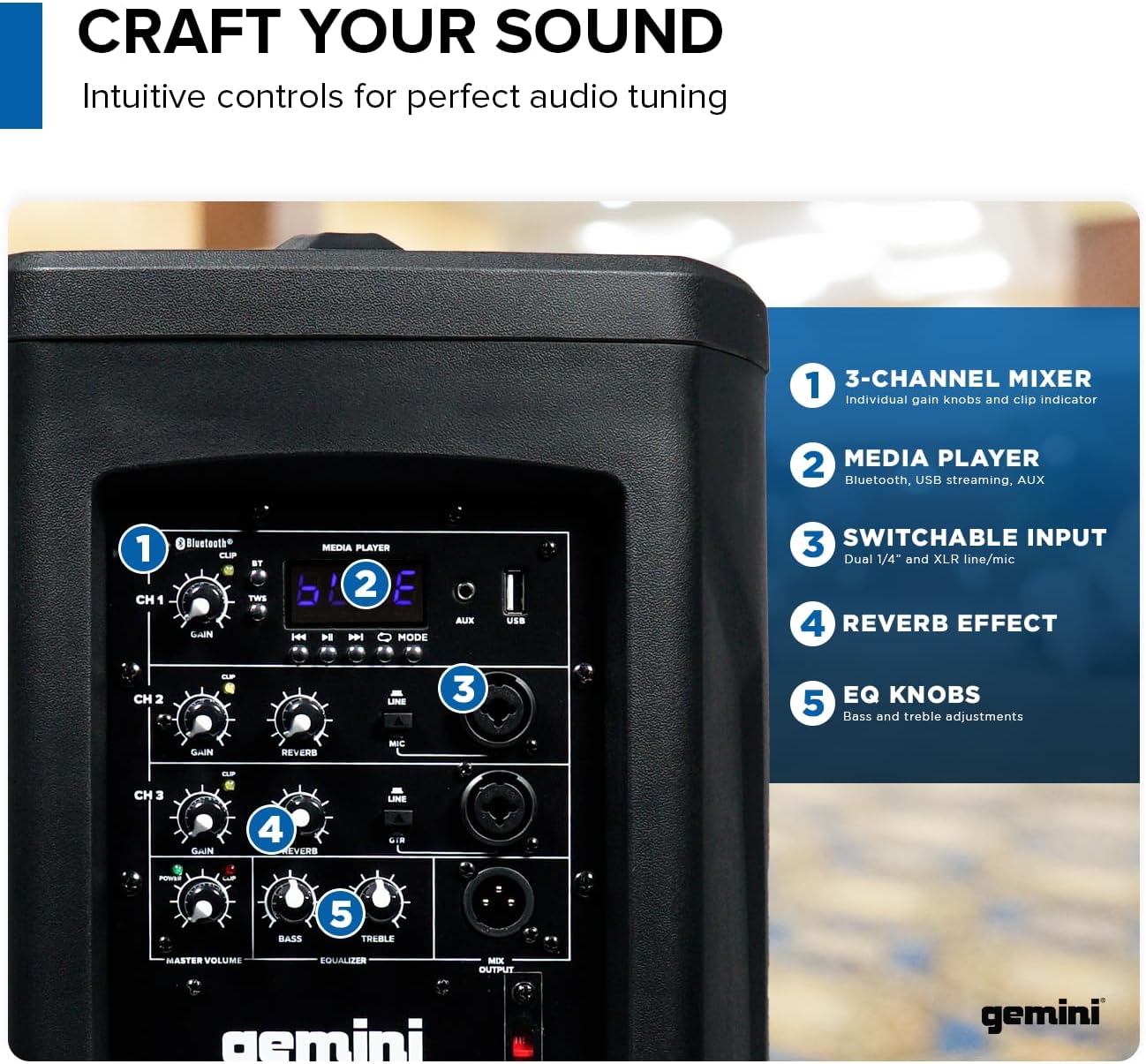 Gemini Battery Powered PA System - Wireless Line Array Speakers with Subwoofer, 1000W Column Array, Built-in Mixer, 8 Hour Battery, DJ Karaoke Outdoor Events (WPX-2000TOGO)