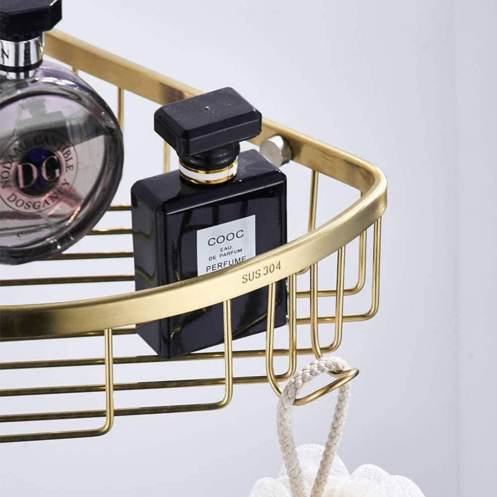 Stainless Steel Shower Basket, Shower Shelf with Brushed Gold Finished Shower Tray Wall Mount for Bathroom Combi Organizer Shampoo Conditioner, Gold