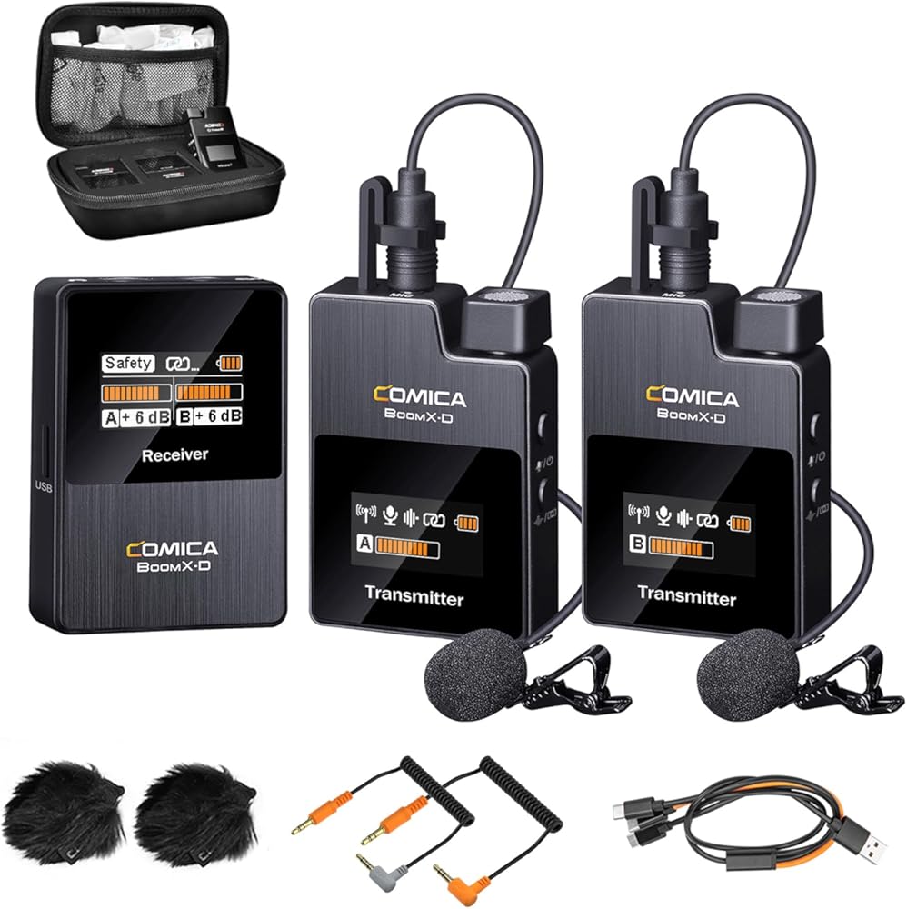 COMICA BoomX-D2 Wireless Lavalier Microphone for iPhone, Android Camera, Dual Lapel Mic System with 2 Transmitters, 656ft Stable Range, Noise Cancelling, Ideal for Vlog, YouTube, Content Creators