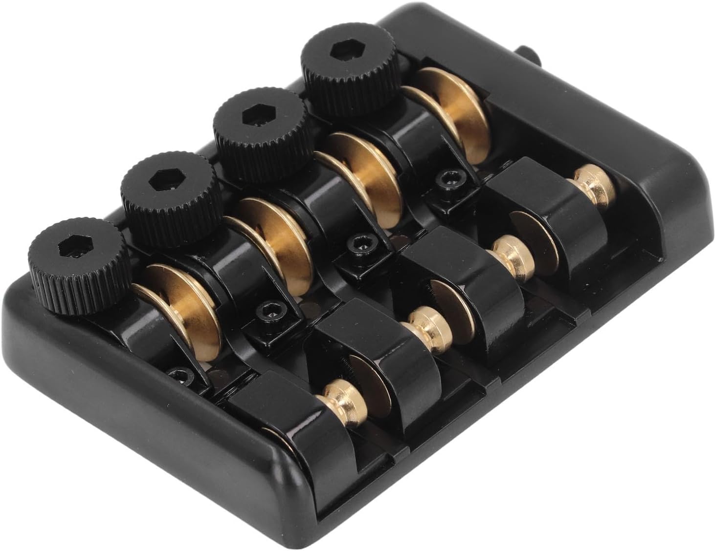 Headless Electric Bass Bridge, 4 String Headless Guitar Fixed Bridge Zinc Alloy Brass Bridge Replacement with String Lock for Musicians (Black)