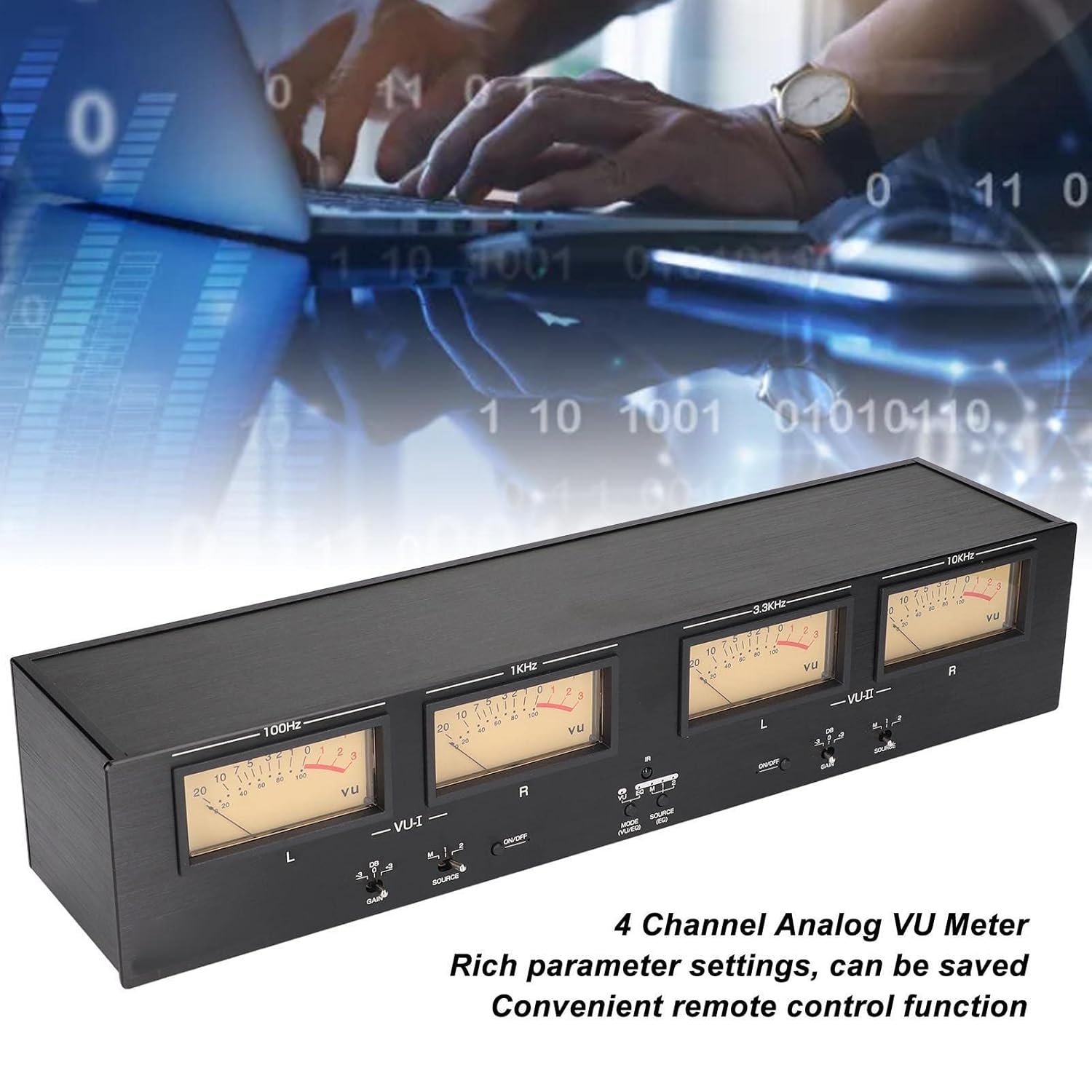 4 Way VU Meter 3 Gain DC 12V 1A Power Off Data Storage Analog Sound Level Meter for Audio Equipment