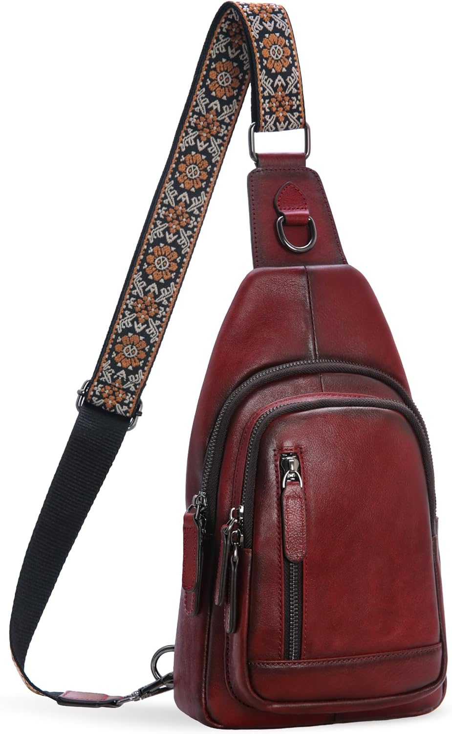 HESHE Leather Sling Bag for Women Crossbody Bags with Multi-Pocket Stylish Fanny Packs for Travel Chest Bag