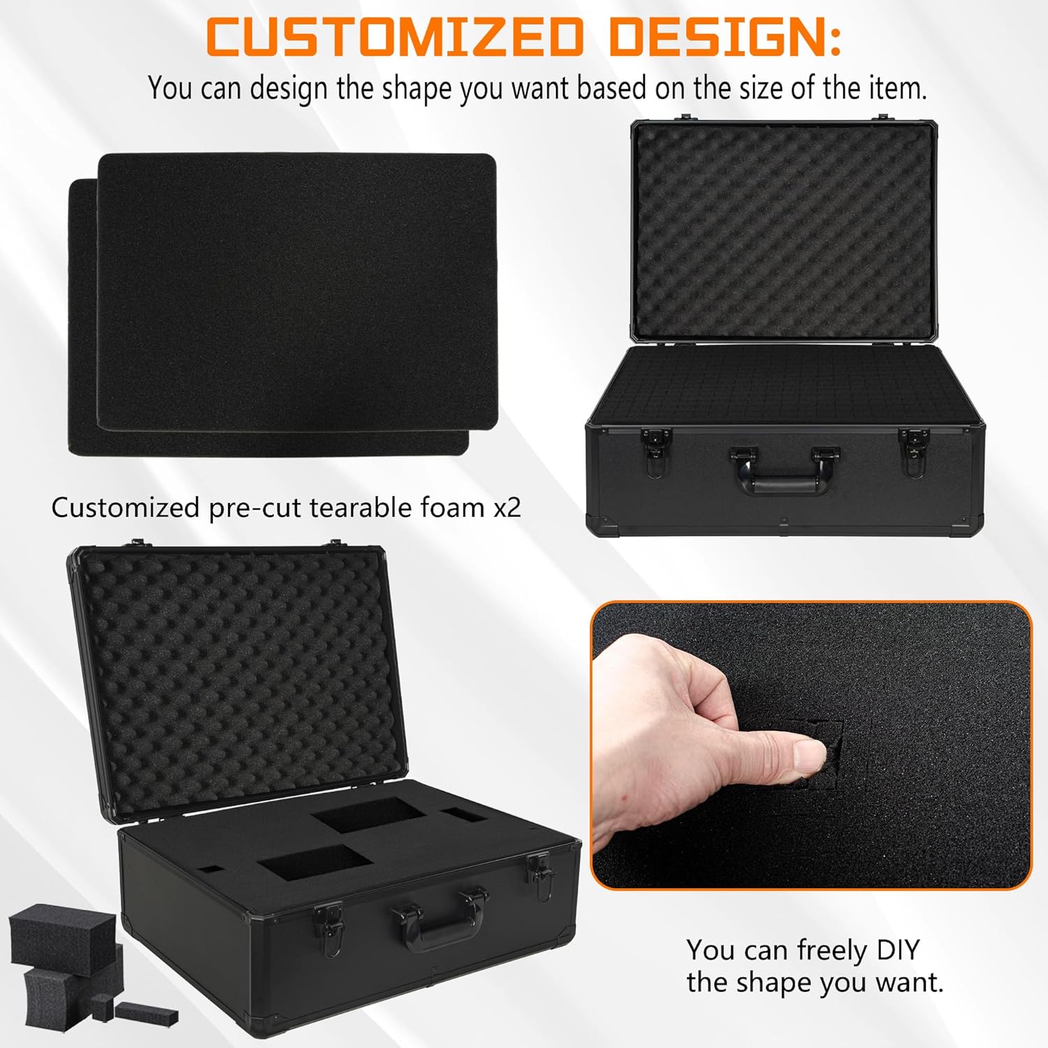 23 Inch Aluminum Carrying Case 23 X 16.5 X 8.6 Inch Ideal for Microphone & Camera Gear Transportation, DJ Mixer Case with Customizable Pre-Diced Foam, Black