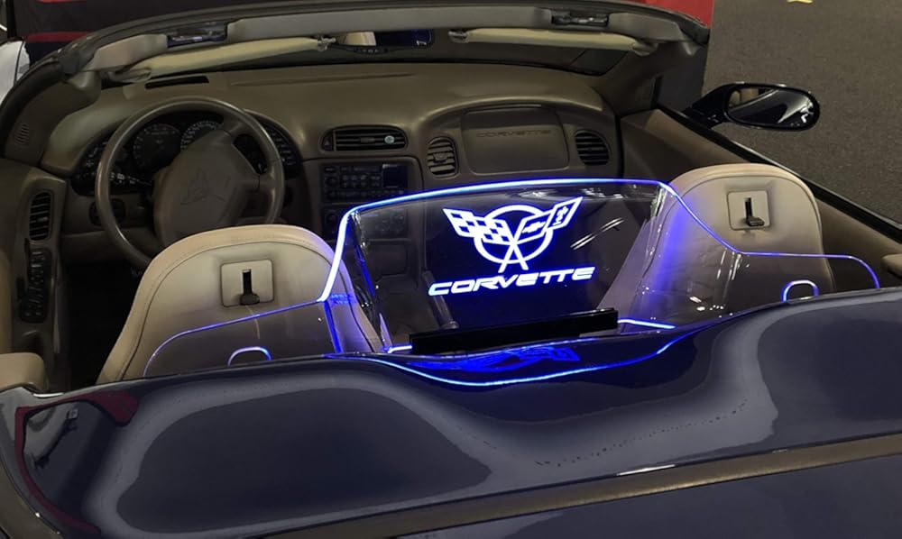 Wind Deflector for C5 Corvette Convertible 1997-2004, Wind Blocker with Flags-Corvette Graphic Logo, Multi-Color LED w Dimmer Remote, Bundle Price