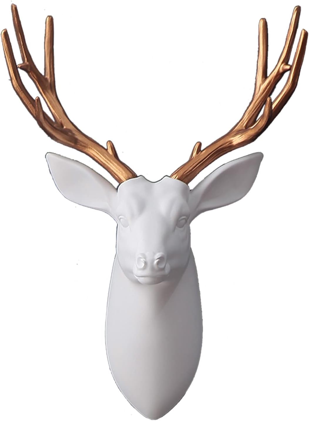 Wall Decor Animal Stag Head Wall Decor,Wall Mounted Artificial Deer Head For Home Decoration,Faux Taxidermy Resin Deer Head Wall Mount Sculpture Art,Wall Decoration For Living Room,White+gold Corner