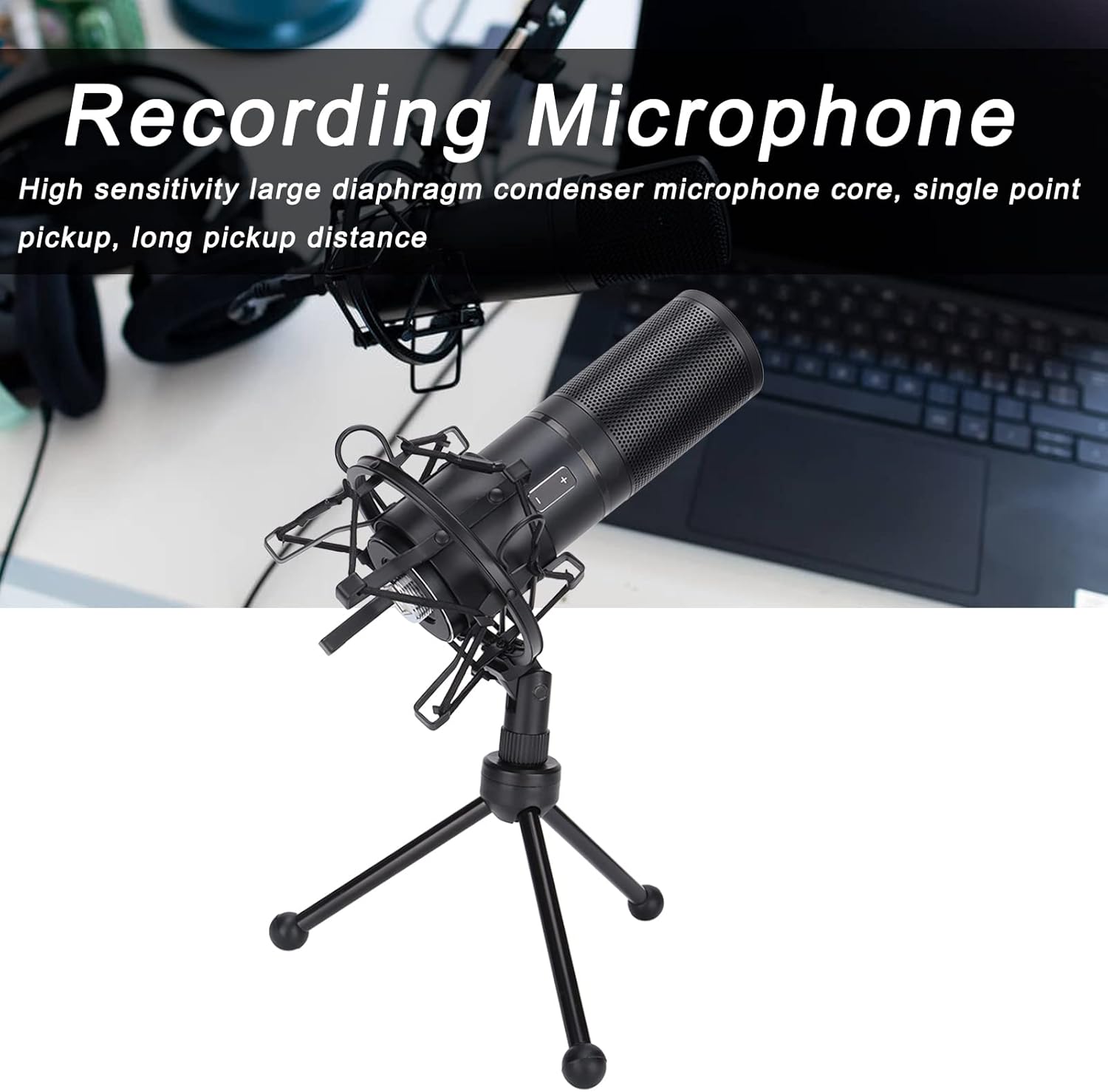 Computer Microphone, Condenser Recording Microphone for Laptop with USB Cable Protective Cover for Singing Live Stream