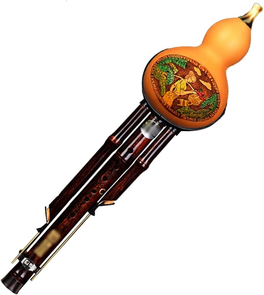 Flutes Musical Instruments Cucurbit Hulusi for Beginners Talent Training Musical Instrument Chinese Traditional Instrument with Chinese Knot and Box (Color : Brown, Size : D-Key)