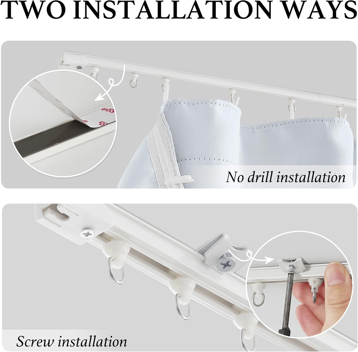 RYB HOME Ceiling Mount Blackout Curtains with Sliding Track Set, Partition Floor Curtains for Large Bay Windows/Bedroom/Living Room/Basement/Patio, W 100 x L 90, Greyish White, 1 Panel