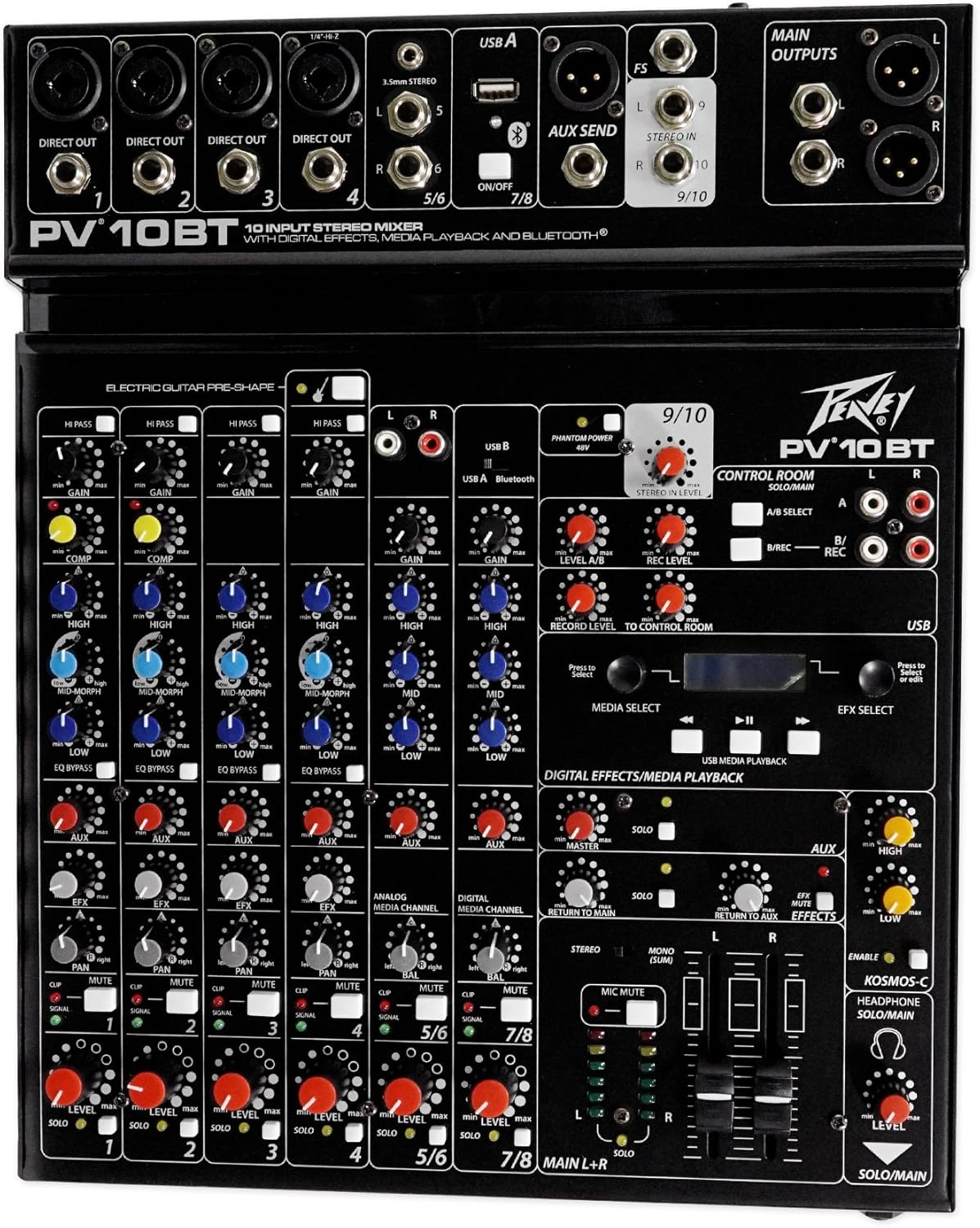 Peavey PV 10BT PV10BT Pro Audio Mixer,4 mic In,Bluetooth/USB,Compressor/Effects Bundle with Peavey PV 20' XLR Female to Male Low Z Mic Cable