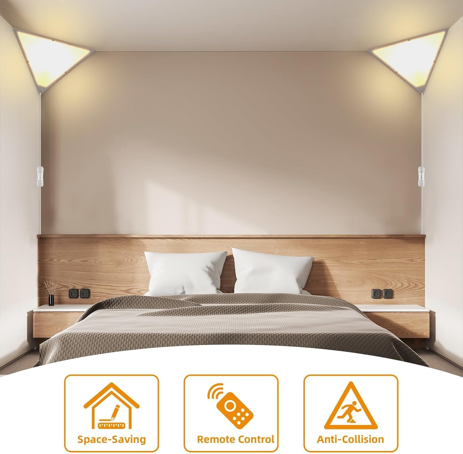 2 Pack Corner Light with 9W LED Bulb and Remote, 3 Color Temperature Corner Lamp, Dimmable Plug in Pendant Light with Acrylic Shade, Plug in Ceiling Light for Living Room, Bedroom