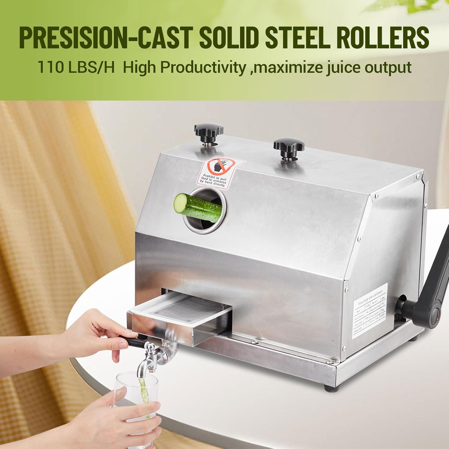 Manual Sugar Cane Juicer, Commercial Sugar Cane Press with Stainless Steel 3 Rollers, 2.4 in Large Inlet, Sugarcane Juicer Machine with 110 LBS/H High Output, Sugarcane Juicer for Commercia