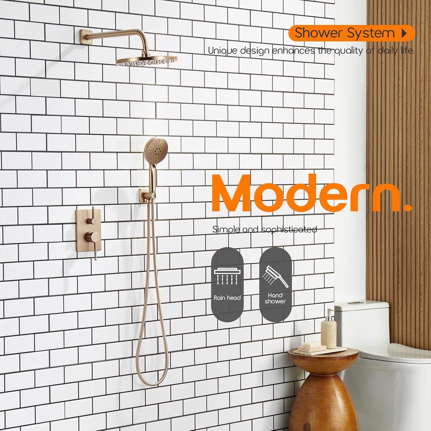 Bathtub Shower Trim Kit with 10'' High Pressure Rain Showerhead Faucet System, 3-Function Handheld Spray and Valve Included, Wall Mount Champagne Bronze SF001CPG-D10