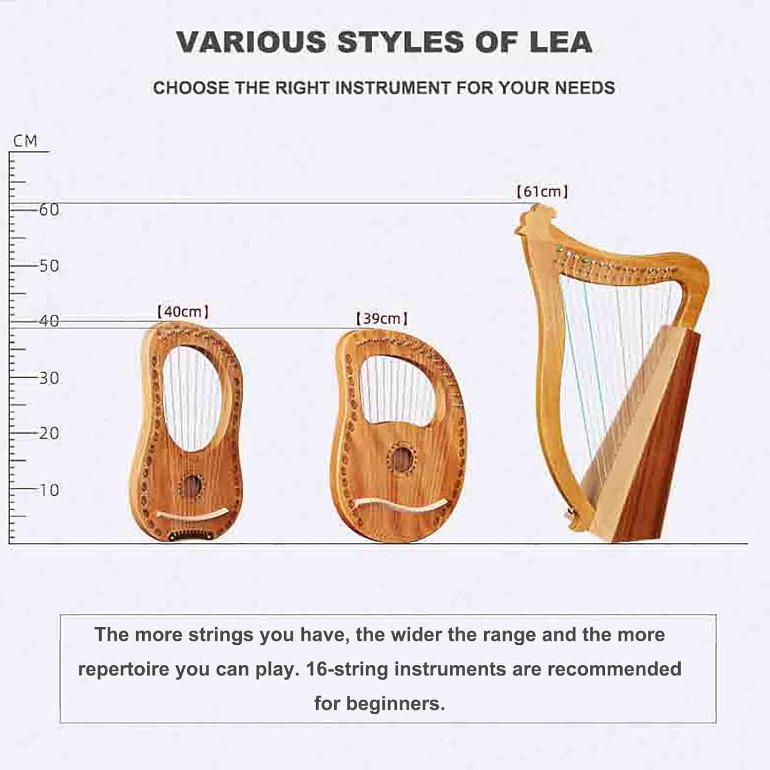 Professional Lyre Harp, 10/16/15/19 Strings Mahogany Wood Lyakin Stringed Instruments with Spare Strings, Gift for Music Lovers Students Beginners (Color : 16 Strings)