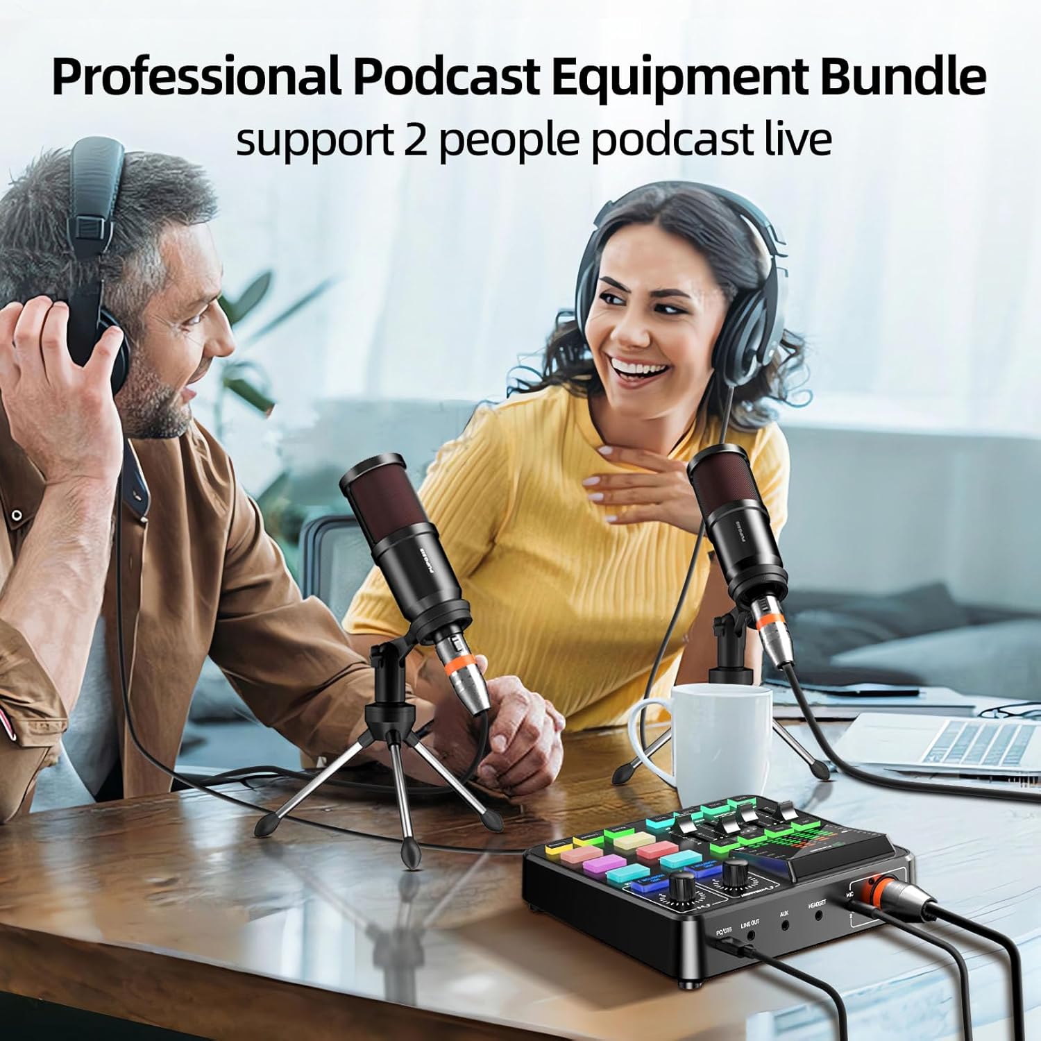 PUPGSIS Podcast Equipment Bundle with Audio Mixer, XLR Dynamic Microphone, Pro-preamp, Bluetooth 5.3