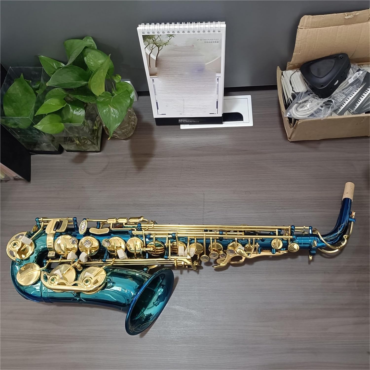 Saxophone for Beginners Alto Saxophone in E-Flat Blue Lacquer Bright Brass Carved Saxophone Wind Instrument for Beginners