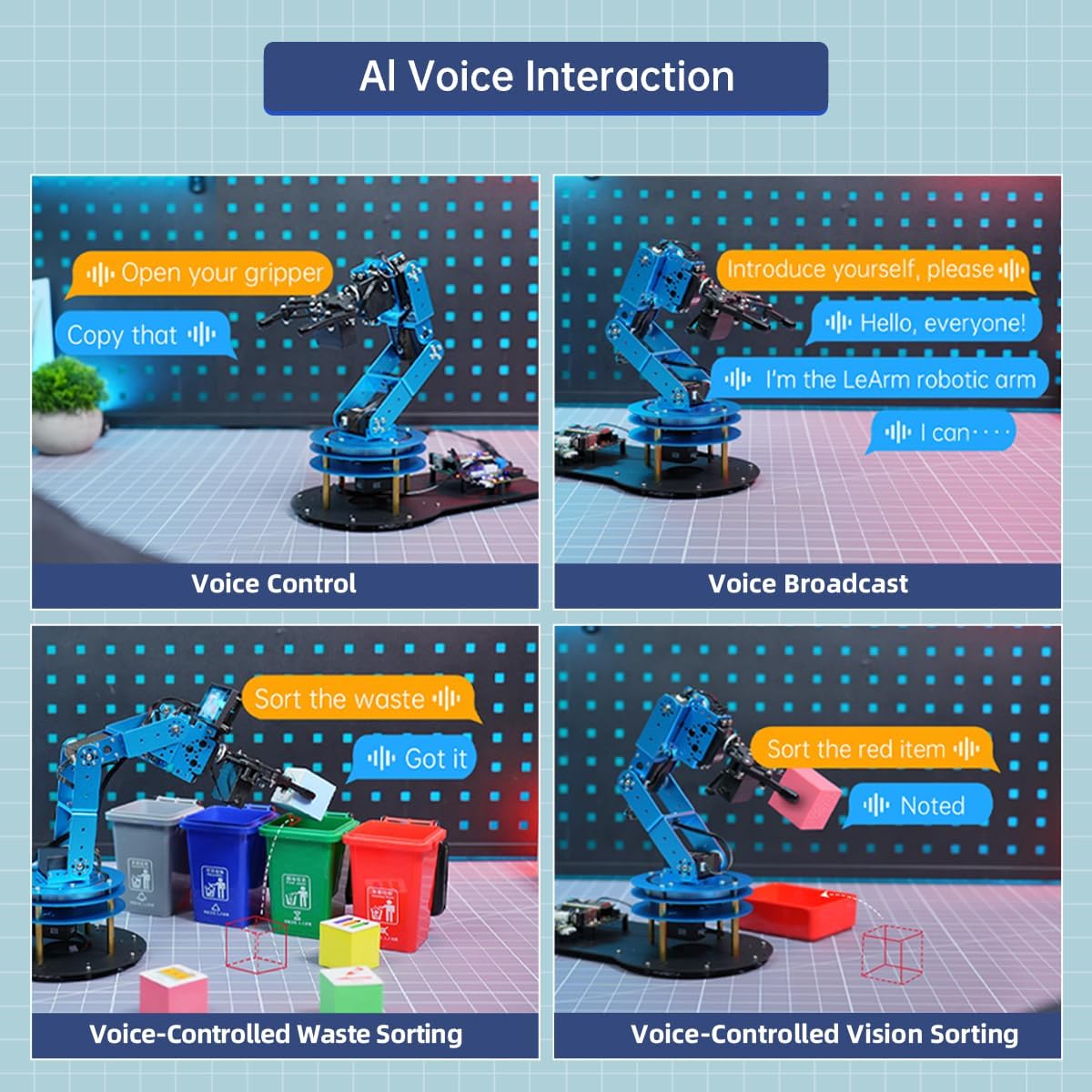 Secondary Development Kit for LeArm Open Source Upgrade, with WonderMV AI Vision, WonderEcho Voice Module, Wireless Controller, Ultrasonic/Touch/Acceleration Sensors (Not Included LeArm Robot Arm)