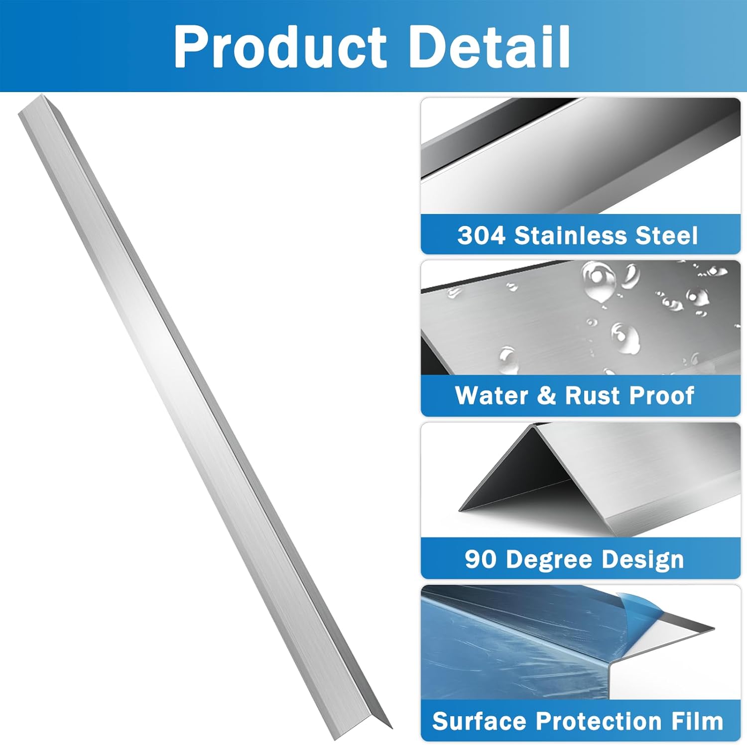 10 Pack Stainless Steel Wall Corner Guard Metal Wall Corner Guard Wall Protection 304 Stainless Corner Guard 2 x 2 x 48 inch with 90-Degree Angle