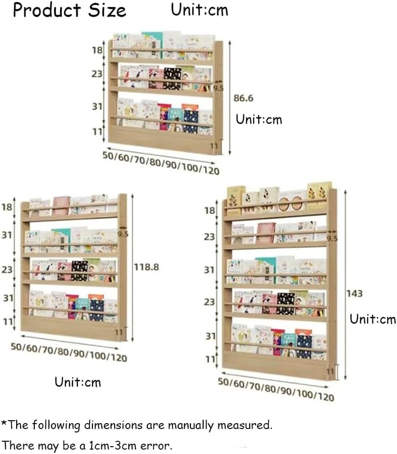 Wooden Wall Mount Bookshelf with Hooks Space Saving nizer for Narrow Spaces 50 * 10 * 119cm