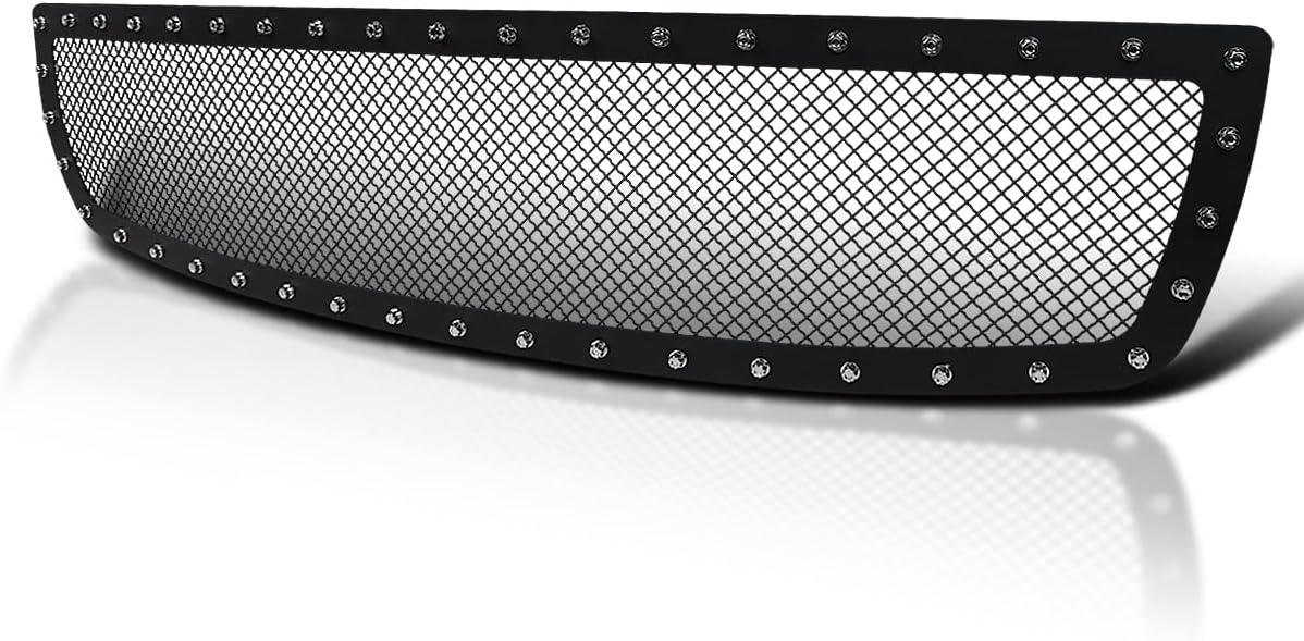 Spec-D Tuning Black Textured Rivet Style Upper Mesh Grille Grill Insert Compatible with 2003-2006 GMC Sierra 1500