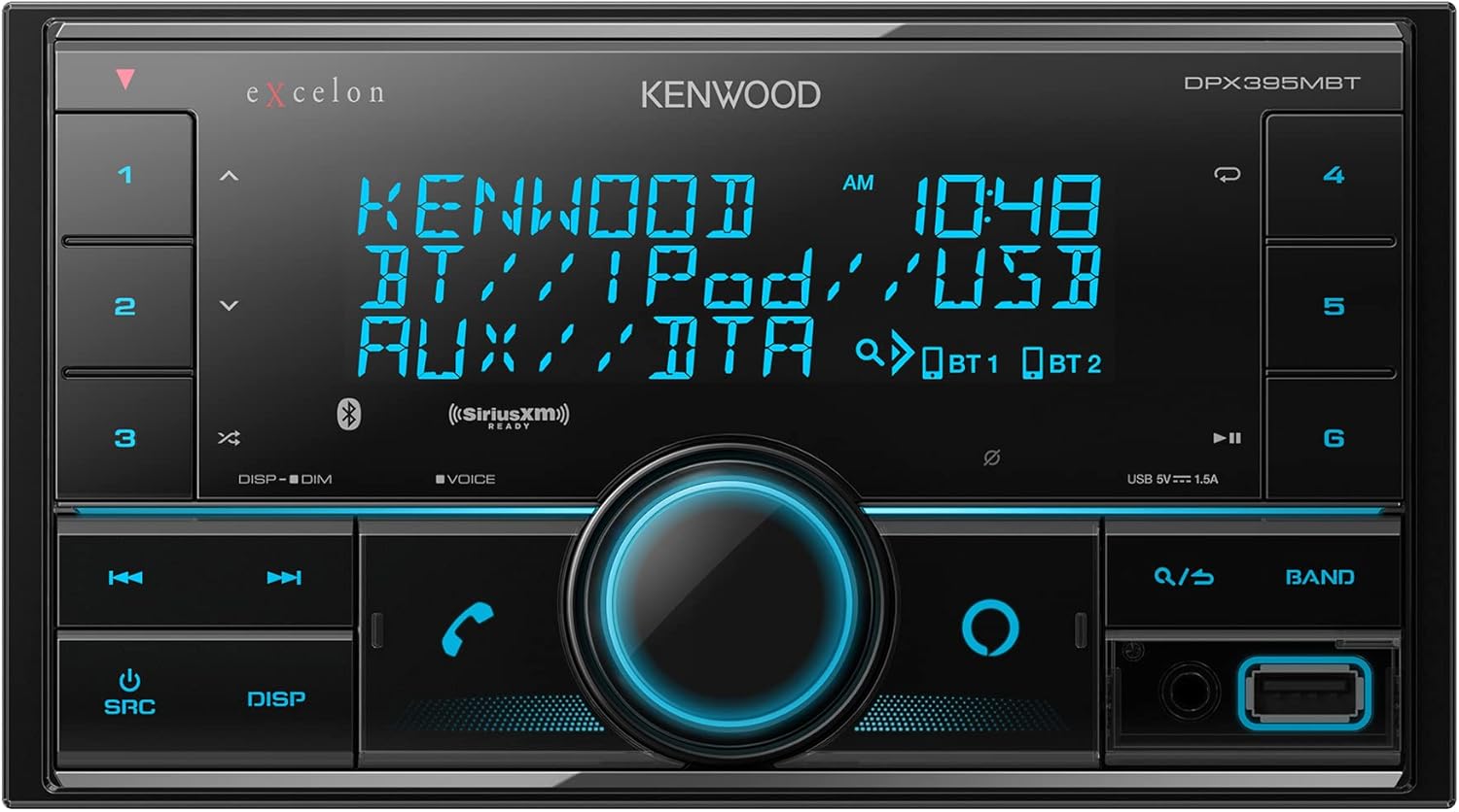 Kenwood DPX395MBT Double DIN in-Dash Digital Media Receiver with Bluetooth (Does not Play CDs) | Mechless Car Stereo Receiver | Amazon Alexa Ready - Black