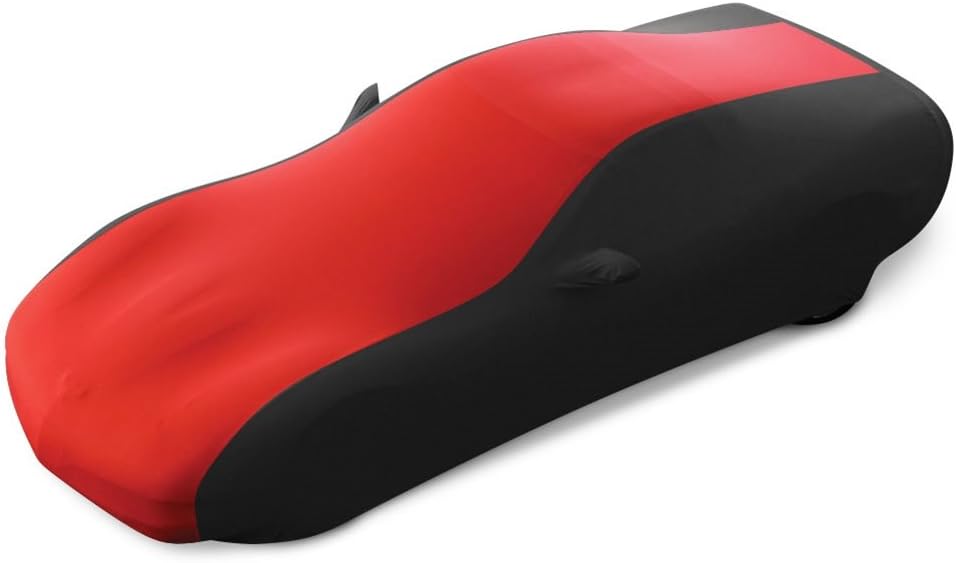 C5 Corvette Indoor Car Cover - Custom Fit Ultraguard Stretch Satin Sport Series - The Ultimate High End Fit with Storage Bag for 1997-2004 C5, Z06, Convertible, Hardtop Corvettes (Red/Black)