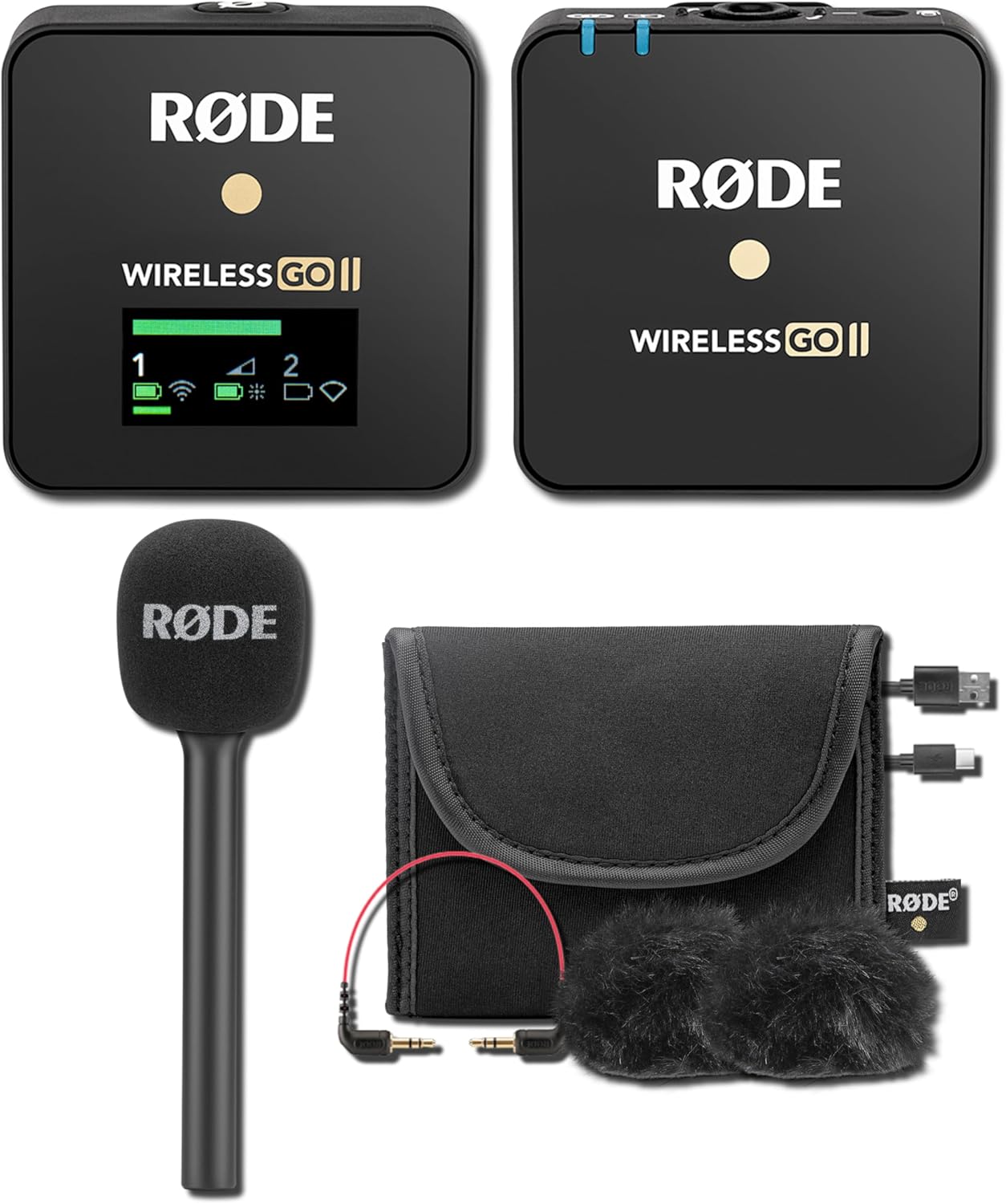 Rode Wireless GO II Single - Single Set Wireless Microphone System with Rode Interview GO Handle and Pop Filter Attachment for Wireless GO