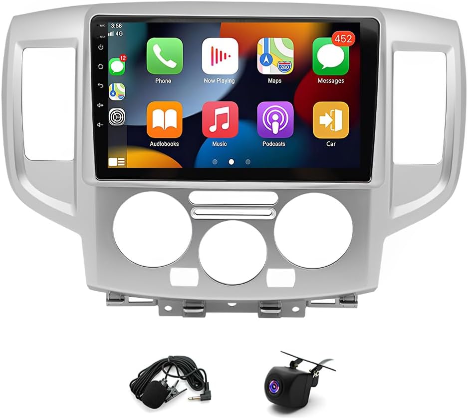 4+64G 9in Car Stereo for Nissan NV200 2013-2019 2018 2017 2016 2015 2014 w/GPS Navigation Wireless Carplay Android 13 Auto Car Radio with Bluetooth WiFi FM/RDS SWC Split Screen + AHD Backup Camera