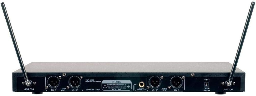 VocoPro, 4 Professional Quad VHF Wireless Microphone System, XLR, Black, VHF4000-2 (VHF-4000-2)