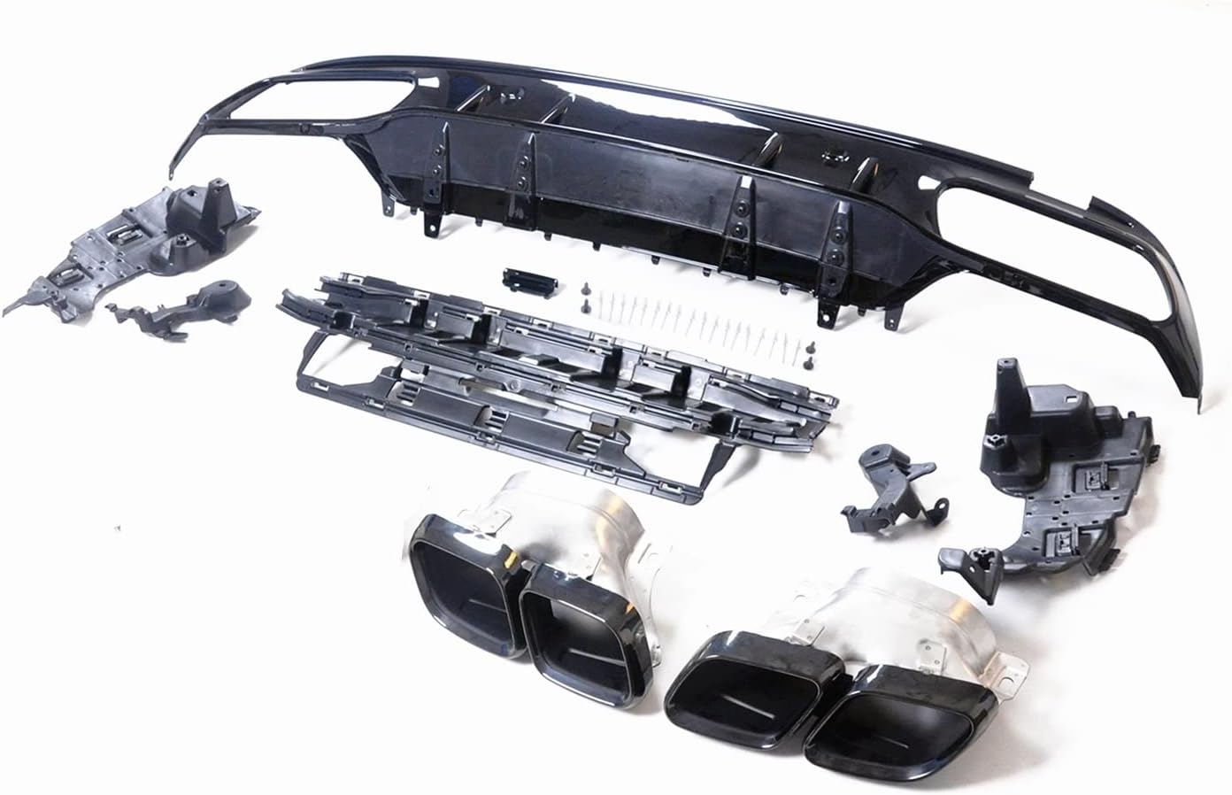 Car Rear Bumper Diffuser Spoiler Lip & Exhaust Muffler Tip Pipe Compatible For Mercedes Benz C Class W205 AMG Sedan 2015-2021 C63 Style(Black Tip Pipe)