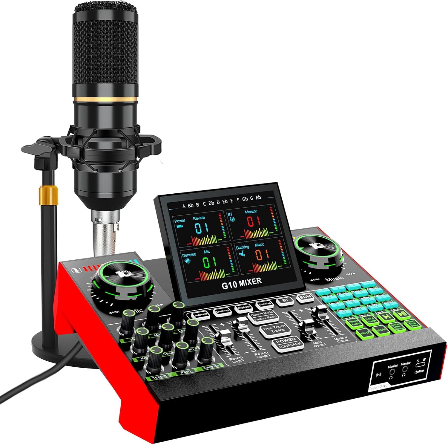 Podcast Equipment Bundle Audio Mixer, Sound Board for PC/Phone Live Streaming Singing Gaming, Sound Mixer for 3.5mm/Xlr Dynamic/48V Microphone, Live Sound Card with DJ Mixer Effects & Voice Changer
