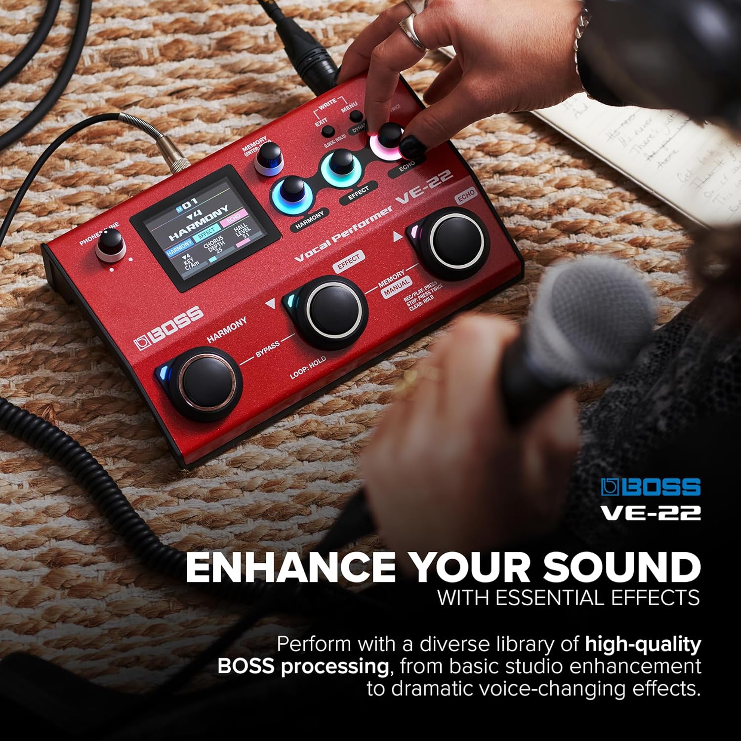 BOSS VE-22 Vocal Performer | Advanced Multi-Effects Processor for Singers | Powerful Harmony & Doubling Functions | Auto Pitch Correction | Ideal for Stage Performance, Recording, Livestreaming & More