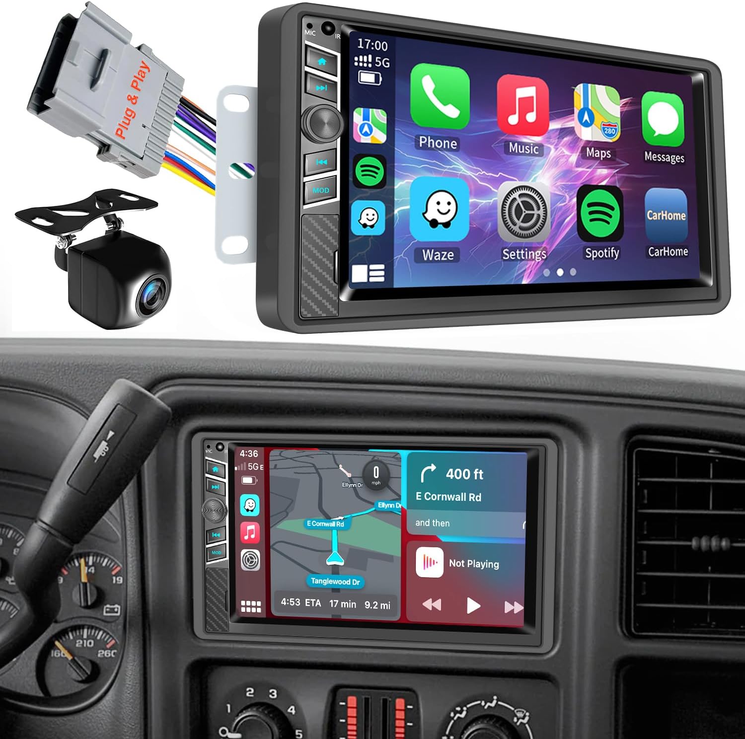 Car Radio for Chevy Chevrolet Silverado SSR Tahoe 2003-2006,GMC Siera Yukon 2003-2006, Hummer H2 2003-2007, Cadillac Escalade ESV/EXT, Support CarPlay Android Auto, Free Back Camera