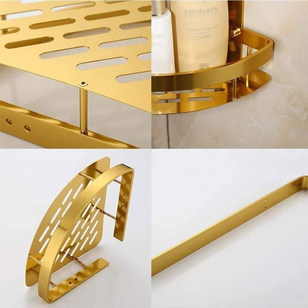 Exquisite Bathroom Shelves Corner Shelf for Shower Wall Mount, 2 Tiers Shower Caddy Corner Shelf Organizer with Hooks, No Drilling Bathroom Bathtub Shower Caddy Holder Corner Rack Stainless SteelGold
