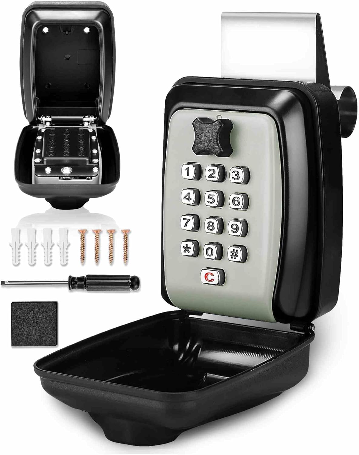 Tevlaphee Car Lock Box - Punch Button Combination, Portable, Waterproof Security Box for Keys, Credit Cards and Cash
