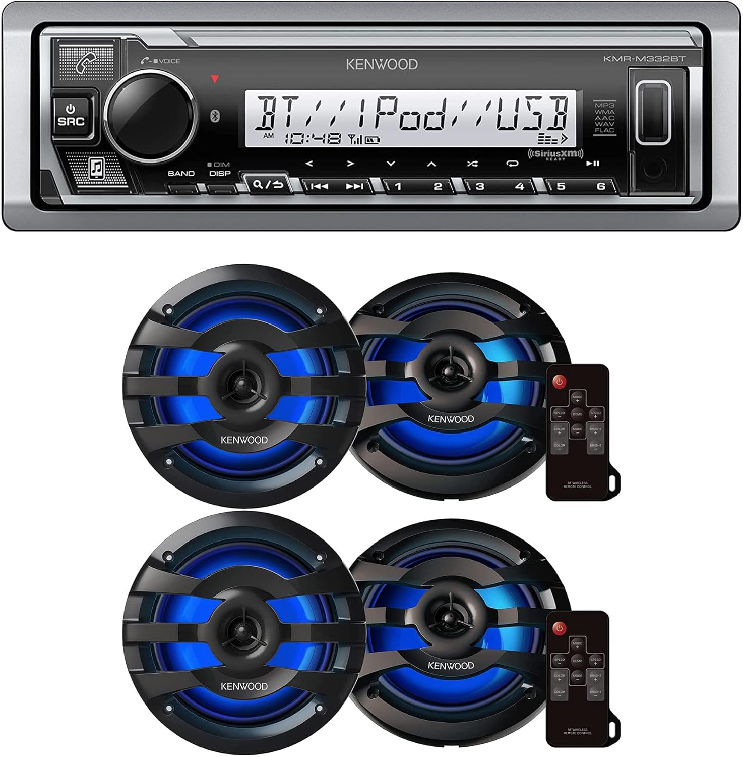 KENWOOD KMR-M332BT Car & Marine Stereo | Plus 2X KENWOOD KFC-1673MRBL 6.75