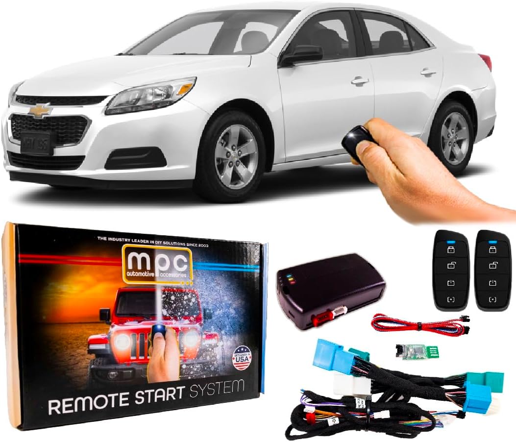 MPC Remote Starter Compatible with 2013-2015 Chevrolet Malibu |Gas| |Key to Start| with T-Harness - FlashLink Updater - (2) Extended Range 4-Button 2-Way Remotes - Up to 1,000 ft Range