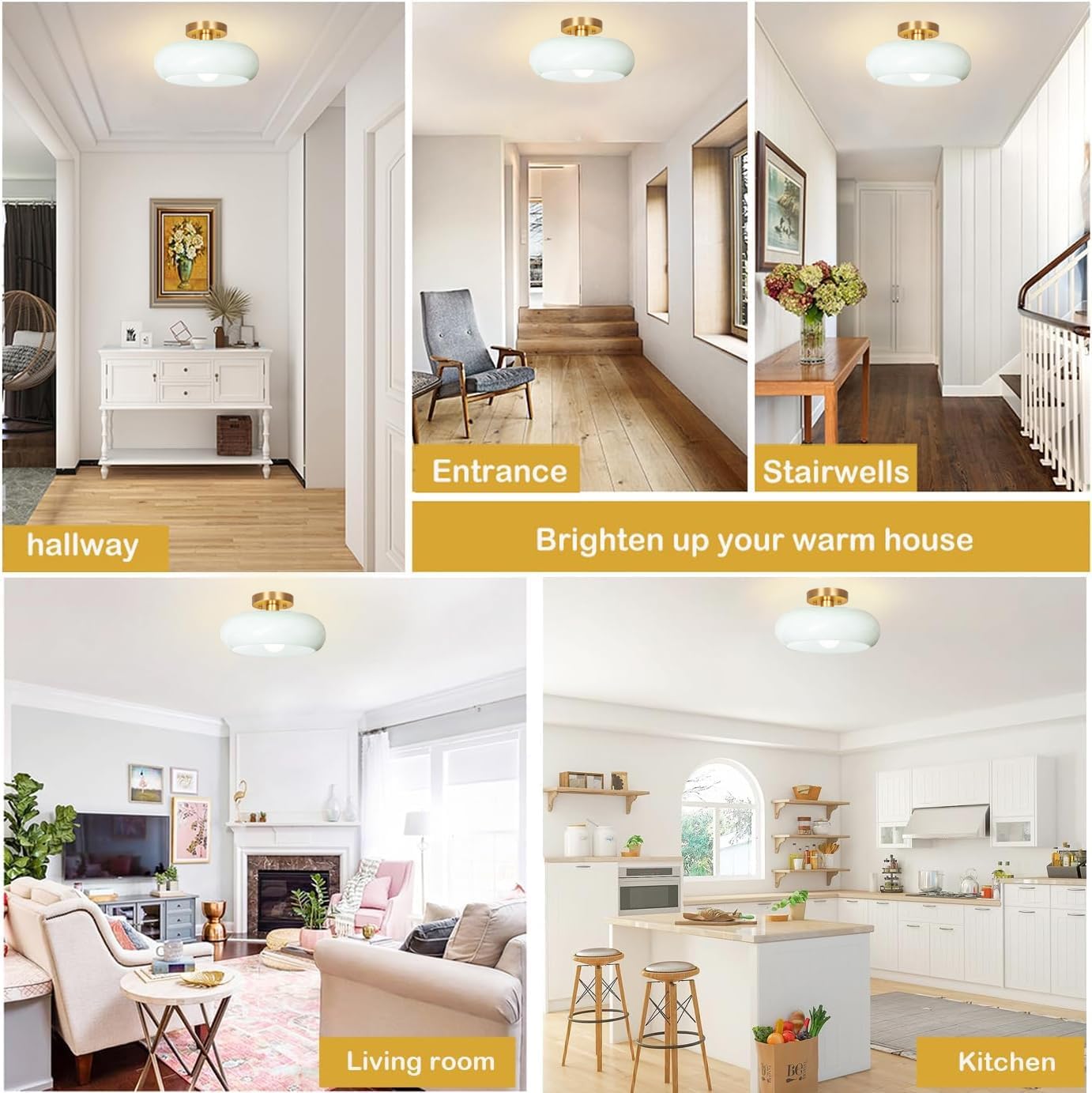 Semi Flush Mount Ceiling Light,11inch Mid Century Modern Light Fixture,Hallway Lighting Fixture with Milk Green Glass Shade,Vintage Ceiling Lamp for Kitchen,Porch,Entryway,Closet