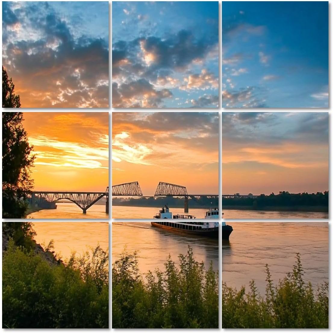 Art Acoustic Panels Self Adhesive Boat Mississippi River Vicksburg Bridge Vicksburg 9 Packs Decorative Soundproof Wall Panels Large Sound Absorbing Panels for Home Office 60