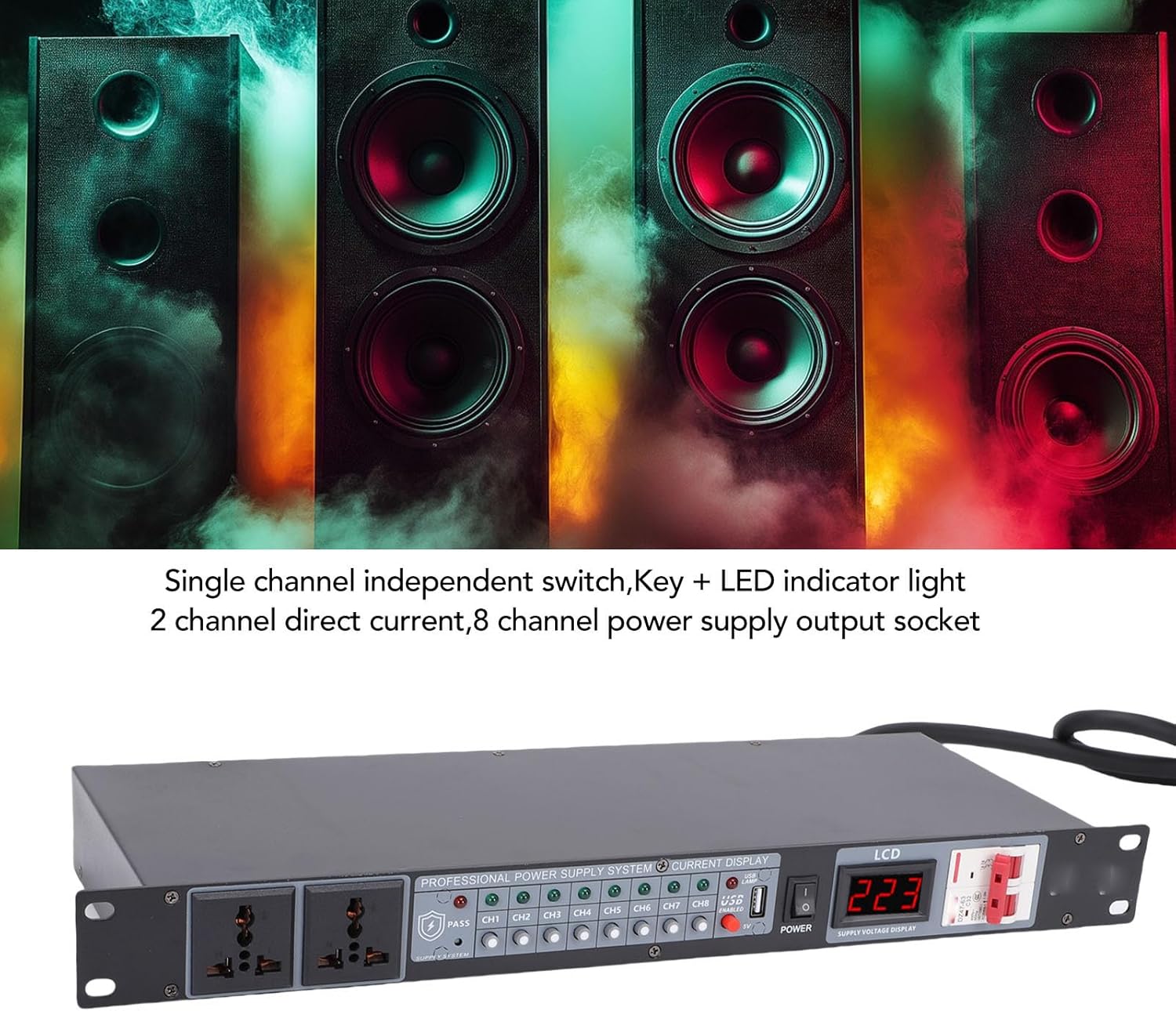 Gugxiom 10 Outlet Power Sequencer Conditioner, with Independent Power Switch and Surge Protector, for Home Audio Studio Theater System (US Plug)