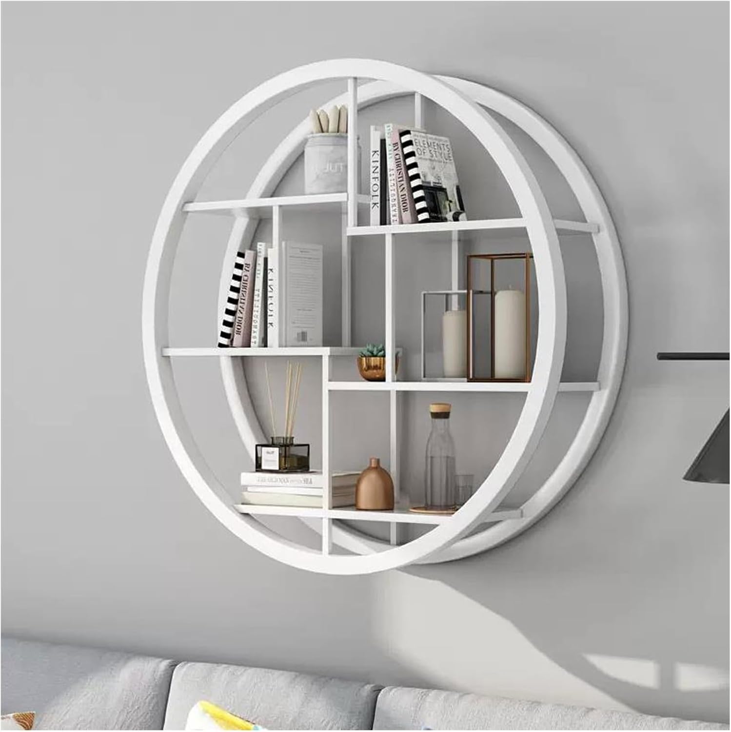 Floating Wall Shelves Metal Floating Shelves Wall Mounted, Circle Wall Shelf Round Wall Mount Display Organizer Holder Rack, Accent Decor for Bedrooms, Bathrooms, Kitchens, Living Rooms & Halls Shelvi
