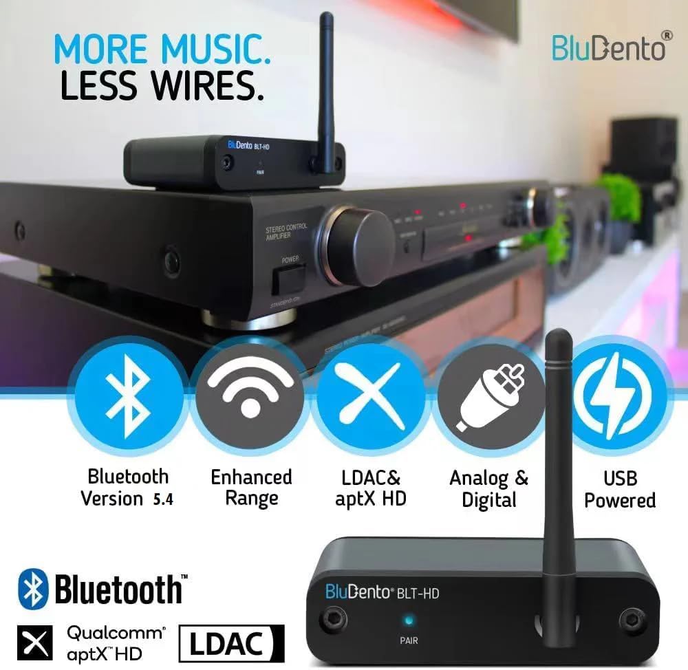 BLT-HD LDAC/aptX HD Bluetooth 5.1 Hi-Fi Receiver with TI DAC, Long-Range, RCA Stereo, Optical (Toslink) & Coaxial S/PDIF Outputs