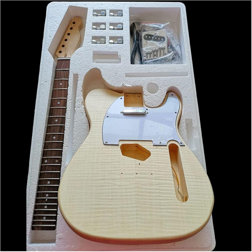 Maple Tiger Pattern Maple Electric Guitar Basswood Body Neck Rosewood Fingerboard DIY Combination Unfinished Guitar Body (Color : 4)