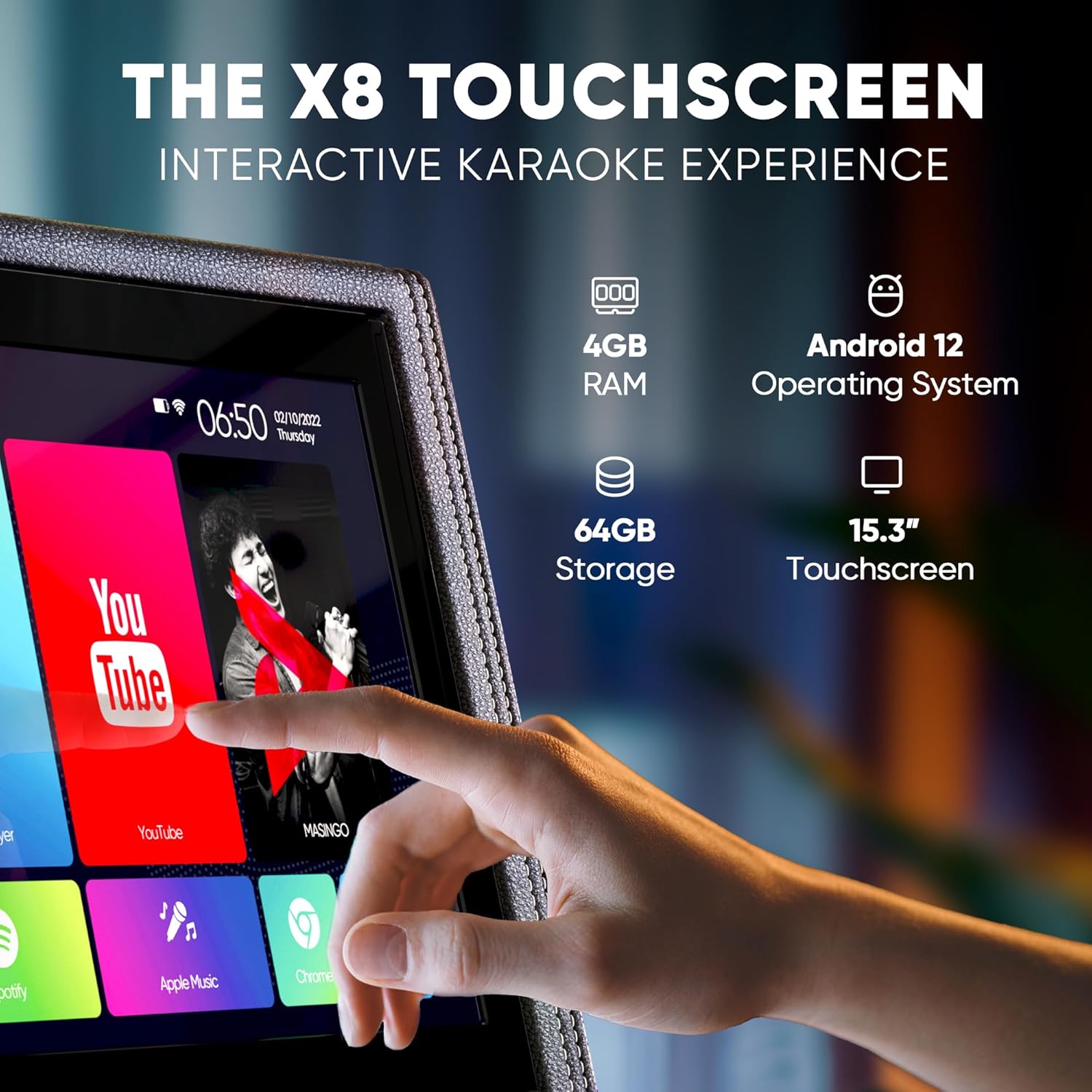 Professional Karaoke Machine with Lyrics Display Screen for Adults, 2 Wireless Microphones, LED Lights, Bluetooth Portable PA Speaker System with Upgraded Built in 15