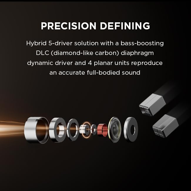 1MORE P50 Wired in-Ear Earphones Hi-Res Audio, Hybrid 5-Driver Headphones with 3.5mm Jack, Deep Bass HiFi Sound, MMCX Detachable Cable, Built-in MEMS Microphone and 3-Button Control, for Music/Gaming